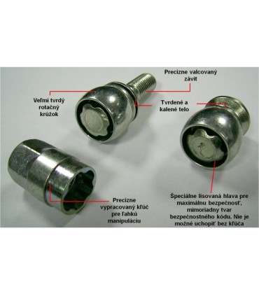 Bezpečnostné skrutky FARAD sada 4ks - M14x1,5mm závit 45mm polguľa