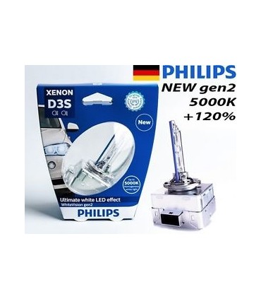 Philips Xenon WhiteVision D3S Gen2, Ultimate white LED effect 5000K +120%, xenónová výbojka, 12V/24V TOP