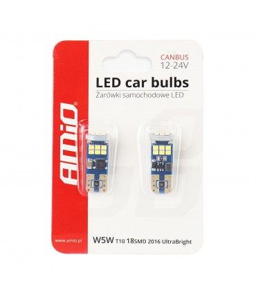 LED auto žiarovky CANBUS 18SMD UltraBright 2016 T10e (W5W) biela 12V / 24V, 2ks