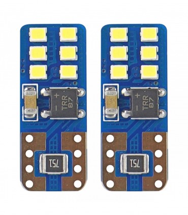 LED žiarovky CANBUS 12SMD UltraBright 2016 T10e (W5W) biela 12V / 24V, 2ks